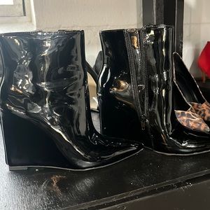 INC size 6 Black Patent wedge ankle boots